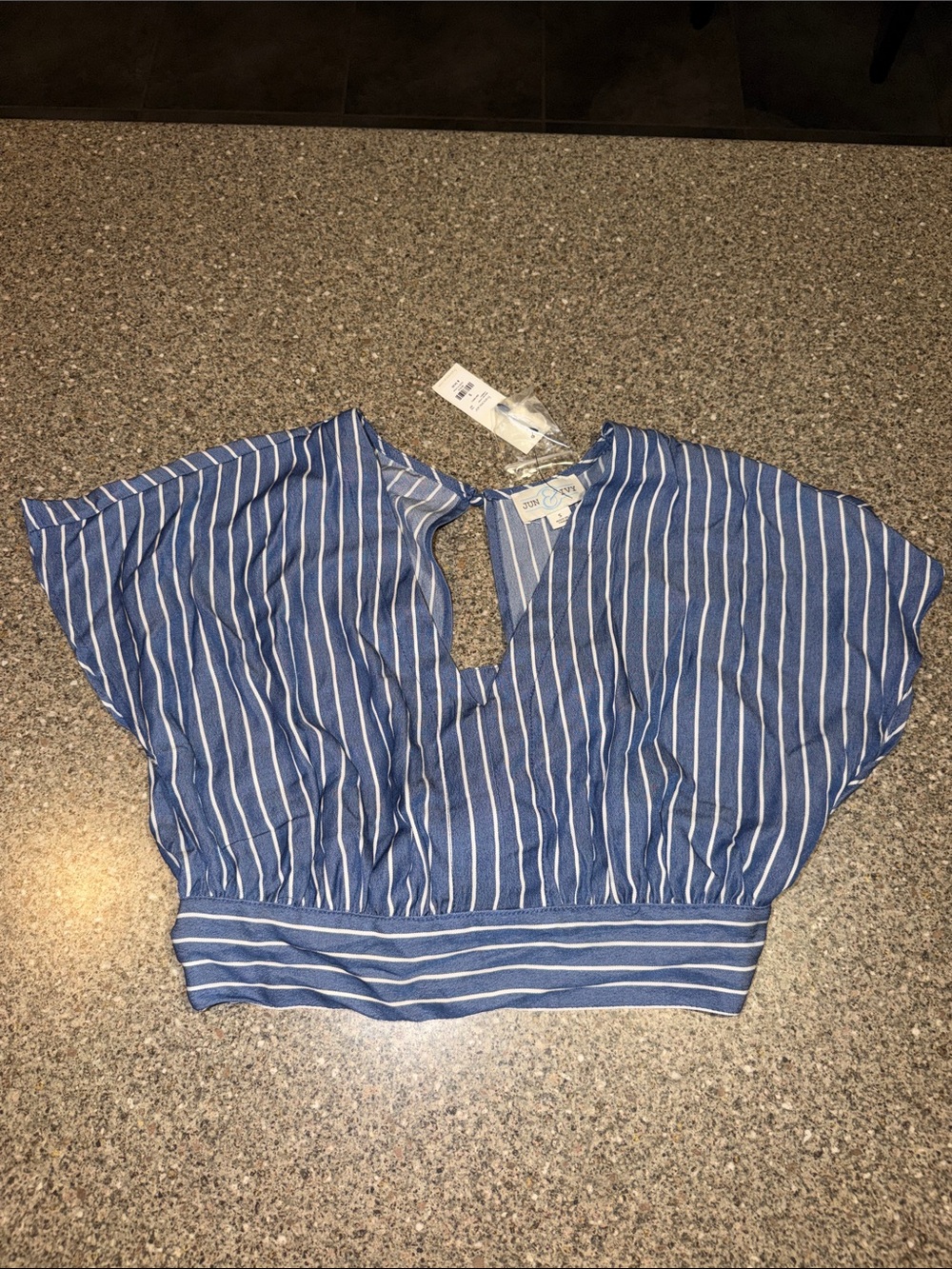 Jun & Ivy Blue Striped Keyhole Crop Top